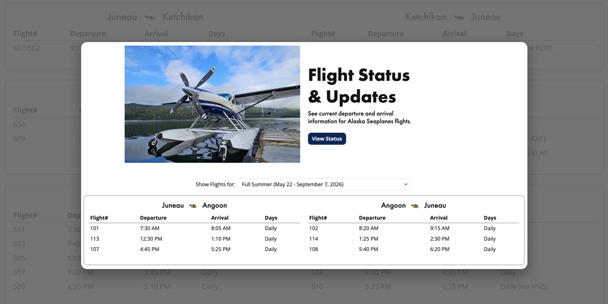 Evergreen CMS schedule management interface for Alaska Seaplanes