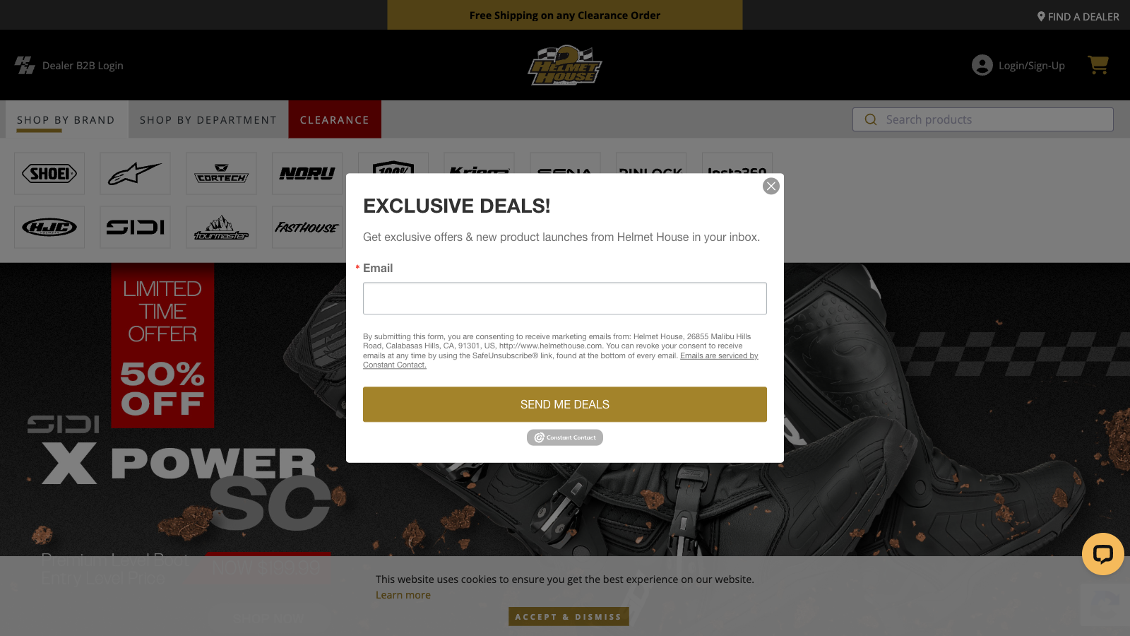 Screenshot of the Helmet House website featuring powersports products, motorcycle gear brands, dealer resources, and responsive website design.