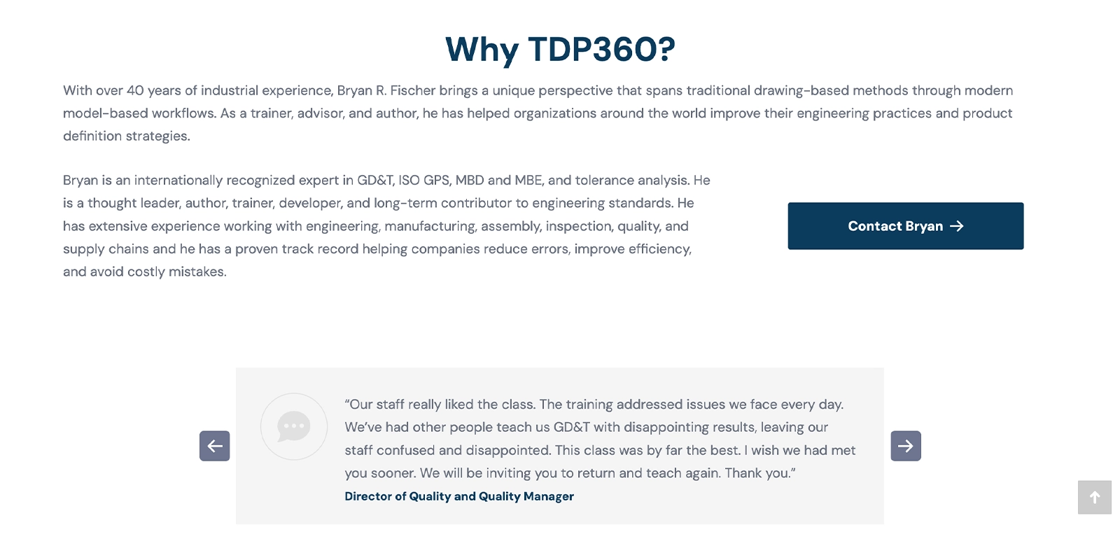 Why TDP360 section highlighting Bryan Fischer's expertise and industry experience